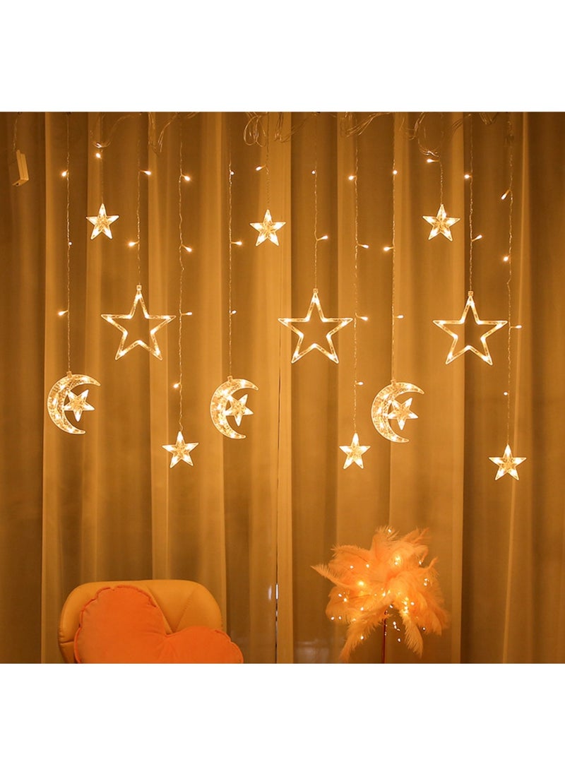 Ramadan Eid Al Adha Decorations String Lights, Moon Star Ramadan Eid Window Curtain LED String Light, Battery Operated Muslim Lights for Ramadan Mubarak Kareem Indoor Outdoor Decor Home Decoration Party