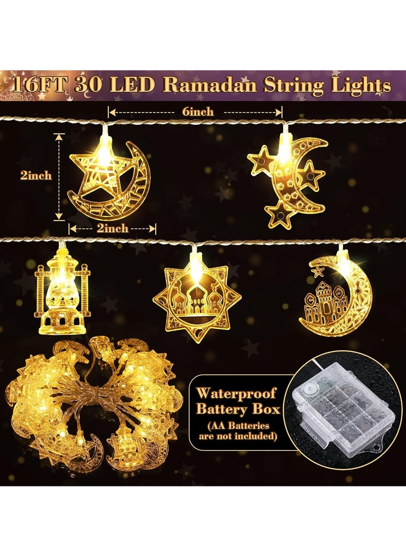 Ramadan Eid Al Adha Decorations String Lights, 16ft 30 LEDs Ramadan Eid String Light, Battery Operated Lights for Ramadan Mubarak Kareem Indoor Outdoor Decor Home Decoration Party