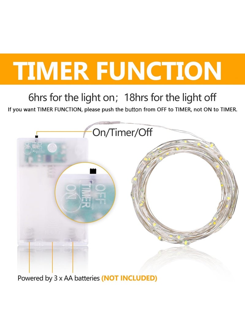 4 Pack Fairy String Lights with Timer, 5M 50 LED Micro Wire Fairy String Lights with Timer Indoor Outdoor Lighting, Bedroom, Wedding Decor, Birthday Party Decoration