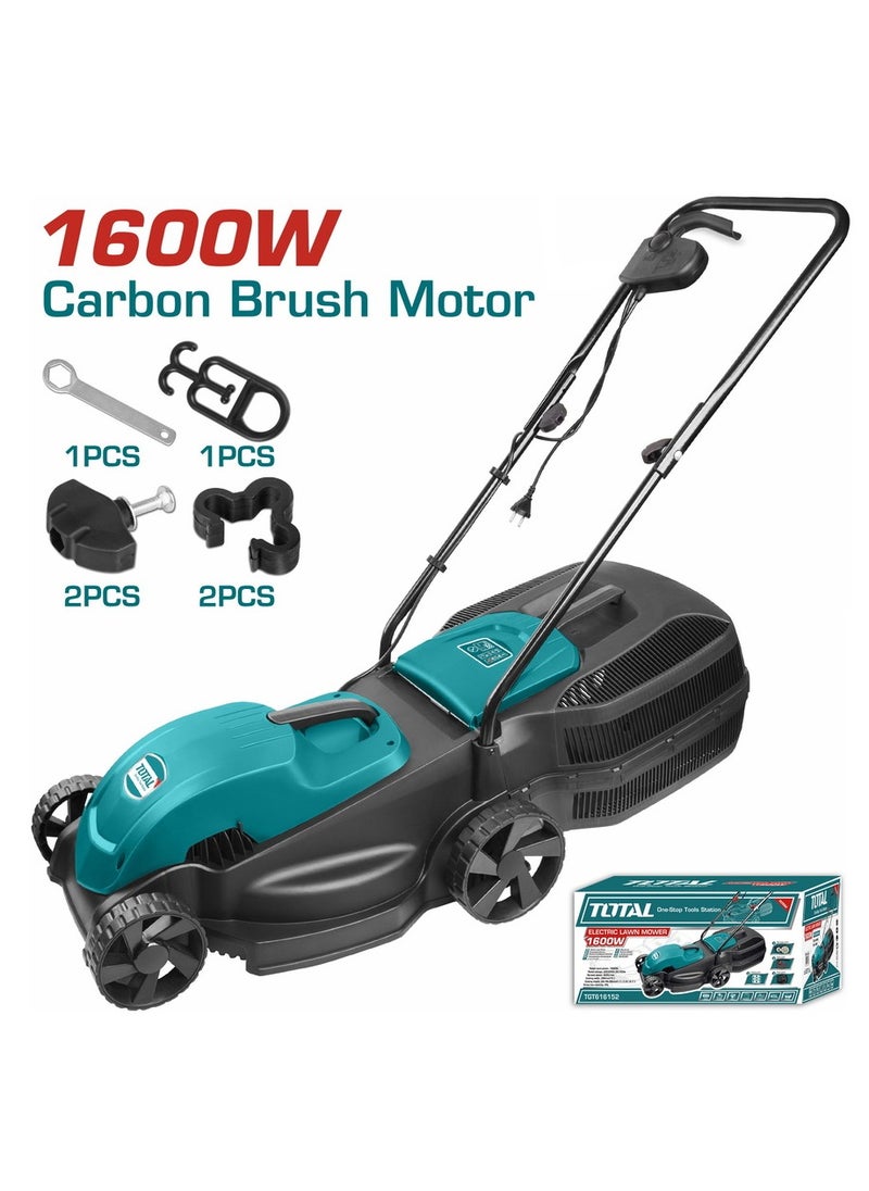 TOTAL Electric Lawn Mower 1600W - 3500rpm, 380mm Cutting Width, Adjustable Height (28/48/68mm), 45L Grass Box, Carbon Brush Motor – Ideal for Lawn Care and Grass Cutting