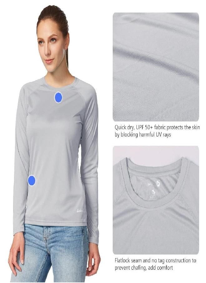 BALEAF Women's Hiking Shirts, UPF 50+ UV Shirts Long Sleeve, Sun Protection Lightweight Quick Dry Tops for Fishing Outdoor Grey Size M