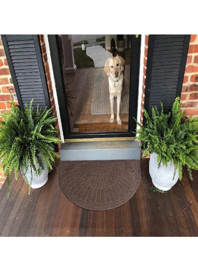 Half Round Entrance Rug Waterproof Floor Mat Shoes Scraper Doormat, 18''x30'' Patio Rug Dirt Debris Mud Trapper Out Door Mat Low Profile Washable Carpet