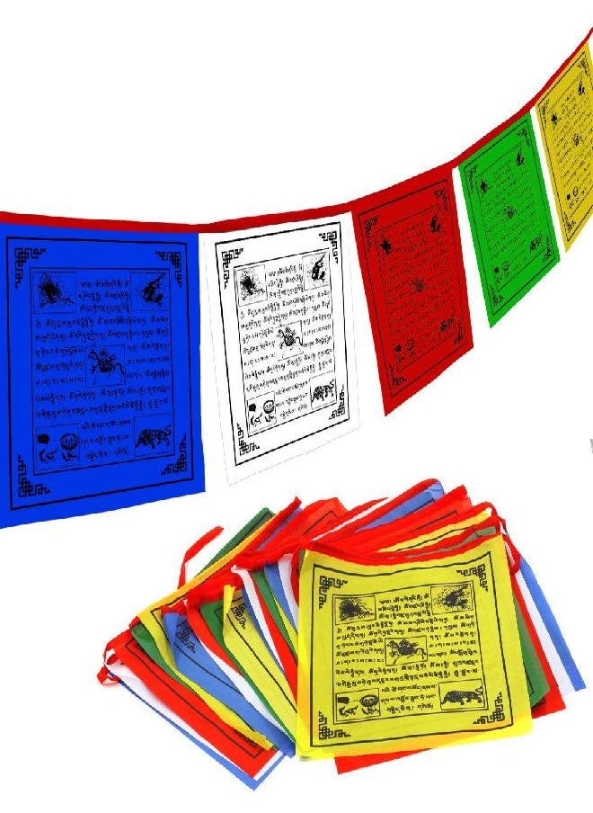 Anley Tibet Buddhist Prayer Flag - Traditional Five Elements - Horizontal Wind Horse Design (10” x 10”) - 25 flags & 23 feet