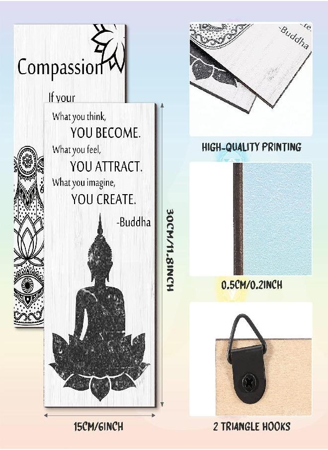 Buddha Quotes Wall Decors 2 Pieces Inspirational Quote Wall Arts Zen Meditation Decors Wooden Hanging Room Decors Meditation Home Decors Buddha Wall Arts for Living Room Yoga Decors (Compassion)