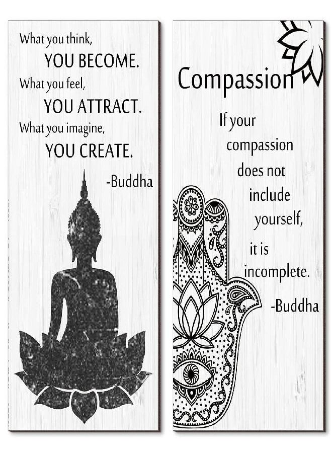Buddha Quotes Wall Decors 2 Pieces Inspirational Quote Wall Arts Zen Meditation Decors Wooden Hanging Room Decors Meditation Home Decors Buddha Wall Arts for Living Room Yoga Decors (Compassion)