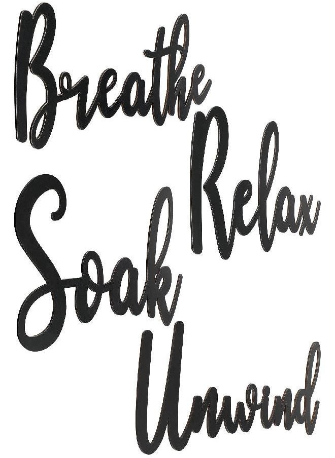 4 Pieces Bathroom Decor Wooden Bathroom Sign Soak Relax Unwind Breathe Plaque Wall Arts Decorations Cutout Farmhouse Sign for Bathroom Toilet Dressing Room Laundry Room (Black)