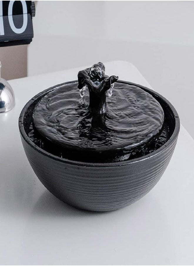 Ceramic Tabletop Water Fountain Feature for Indoor and Outdoor Home Decoration Table Desktop Office (Black)