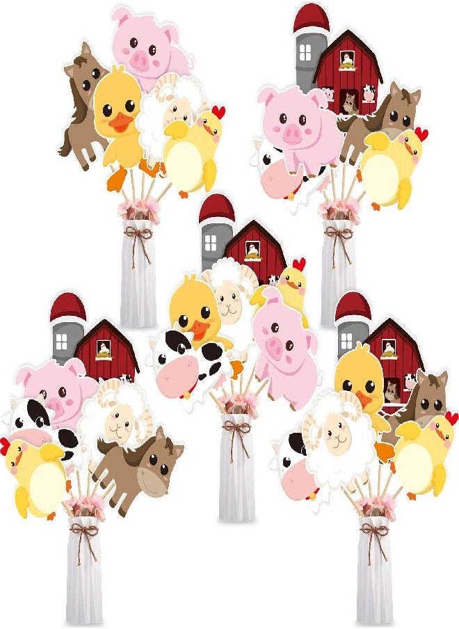 Blulu 28 Pieces Farm Animal Centerpiece Cards and Sticks for Farm Theme Party, Table Toppers Farm Animal Birthday Party Decoration Baby Shower Birthday Party Supplies (Farm Animal)