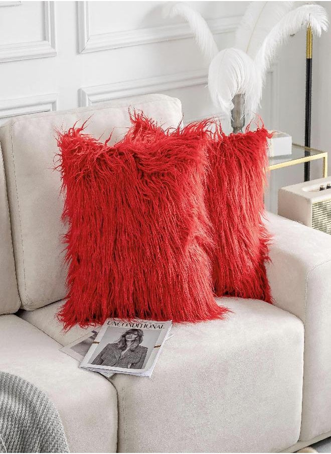 Home Brilliant Pillow Covers 18x18 Faux Fur Throw Pillow Covers Wedding Decorative Pillow Cases Red Cushion Covers Set of 2, 45cm x 45cm, Red