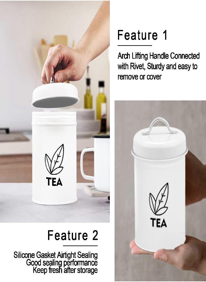 TeamFar Canister Sets for Kitchen Counter, 3 Pcs Coffee Sugar Tea Kitchen Canisters, White Metal Farmhouse Decor Storage Containers with Airtight Lid, Sealable & Sturdy, Easy to Clean