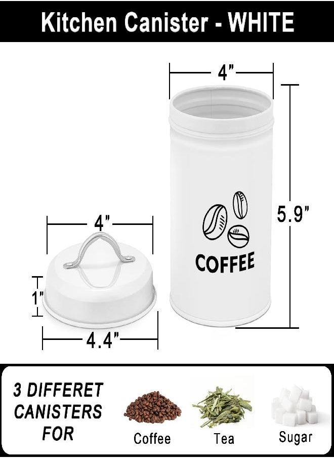 TeamFar Canister Sets for Kitchen Counter, 3 Pcs Coffee Sugar Tea Kitchen Canisters, White Metal Farmhouse Decor Storage Containers with Airtight Lid, Sealable & Sturdy, Easy to Clean