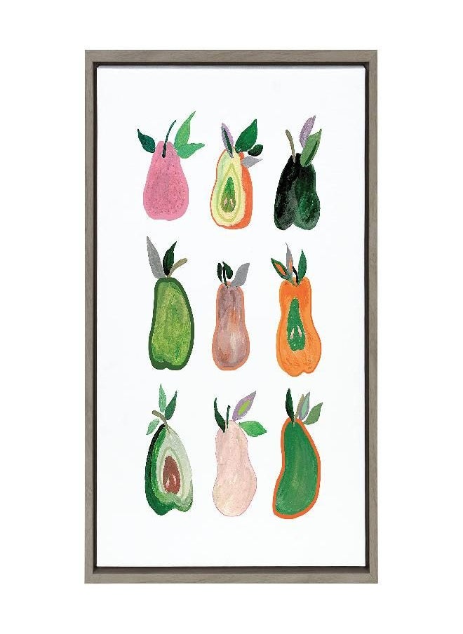 Kate and Laurel Sylvie Pears Framed Canvas Wall Art by Viola Kreczmer, 18x24 Gray, Decorative Fruit Art for Wall