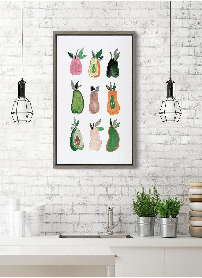 Kate and Laurel Sylvie Pears Framed Canvas Wall Art by Viola Kreczmer, 18x24 Gray, Decorative Fruit Art for Wall