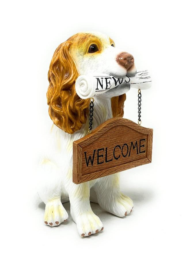 Nature's Mark Cocker Spaniel Dog Puppy Statue with Reversible Welcome Sign and Go Away Sign Resin Garden Decor 12