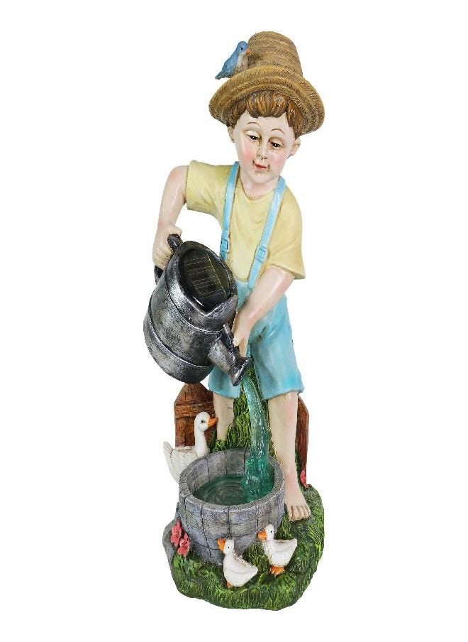 Exhart Garden Sculpture, Solar Boy Garden Statue with Watering Can, LED Water, Outdoor Lawn and Yard Decoration, 6 x 6 x 12.5 Inch