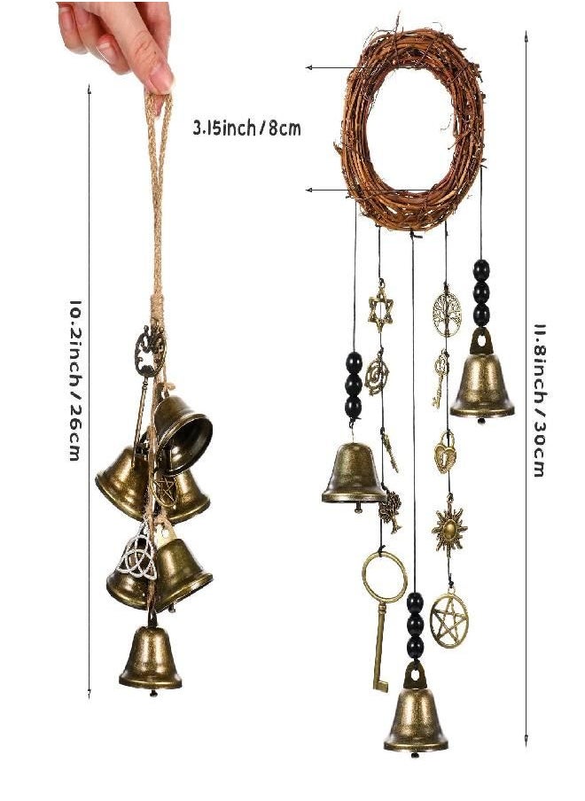 Jetec 2 Pieces Witch Bells Protection Door Hangers Witch Wind Chimes Wreath Handmade Hanging Witch Bells Wiccan Magic Wind Chimes for Home Door Doorknob Witchcraft Decorations (Novel Style)