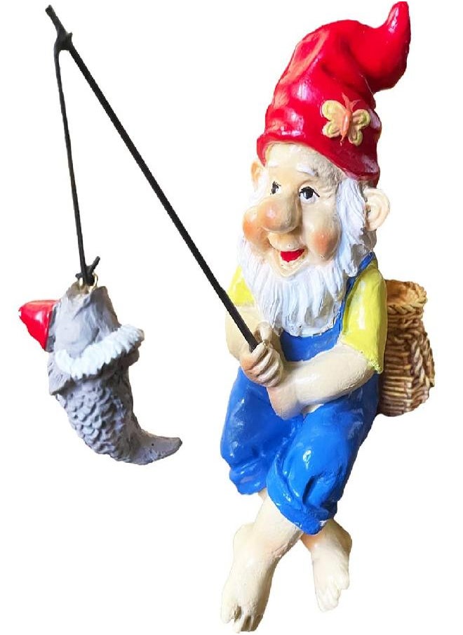 MasGo Fishing Gnome Sitter Statue, Fishing Gnome Garden Statue, Resin Garden Gnome Statue, Funny Outdoor Lawn Garden Gnome Statue Decoration