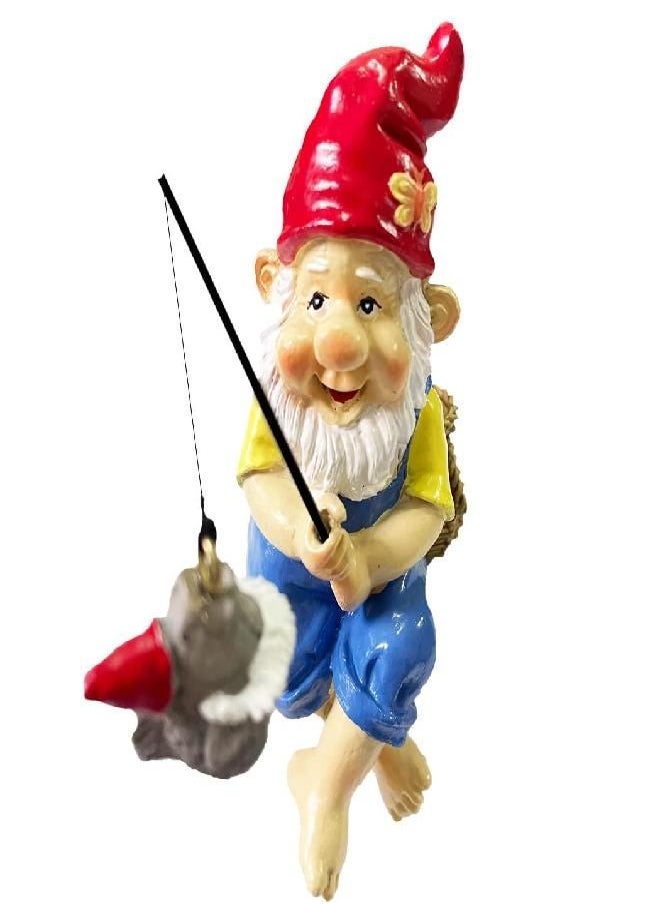 MasGo Fishing Gnome Sitter Statue, Fishing Gnome Garden Statue, Resin Garden Gnome Statue, Funny Outdoor Lawn Garden Gnome Statue Decoration