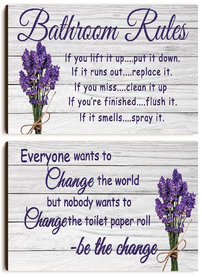 Jetec 2 Pieces Bathroom Wall Decor Bathroom Rules Flower Wall Art Funny Ocean Beach Bathroom Signs Rustic Bathroom Wooden Signs Farmhous