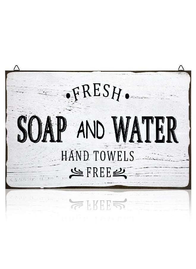 Farmhouse Bathroom Decor, Fresh Soap and Water Bathroom Sign Vintage Bathroom Wood Plaque Rustic Bathroom Decor for Wall Art Decoration Restroom Bathroom