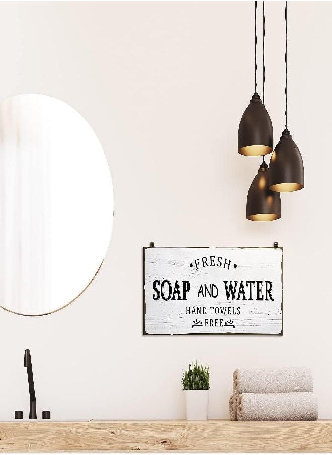 Farmhouse Bathroom Decor, Fresh Soap and Water Bathroom Sign Vintage Bathroom Wood Plaque Rustic Bathroom Decor for Wall Art Decoration Restroom Bathroom