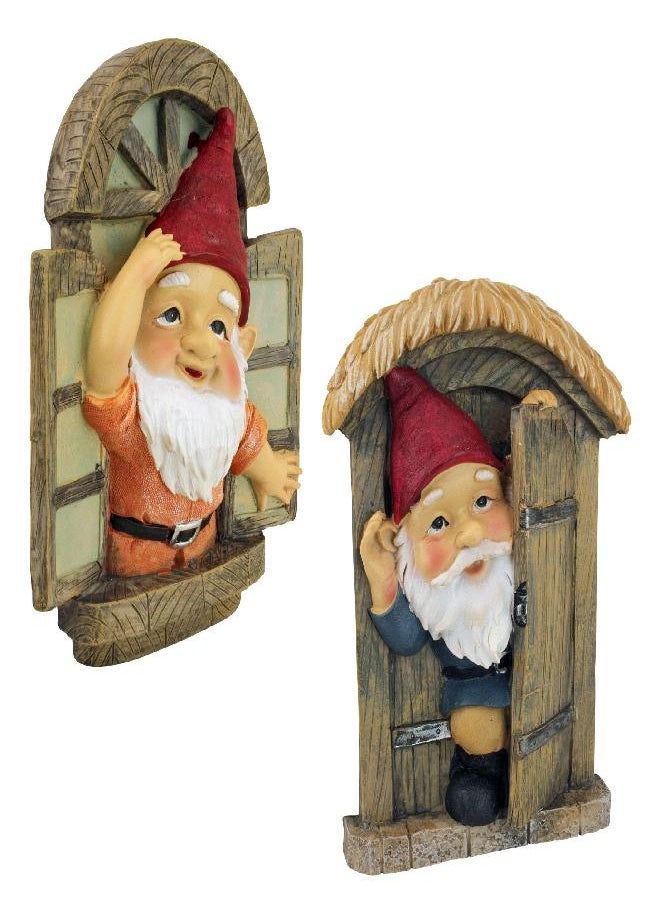 Design Toscano QL94281 Knothole Welcome Gnomes Garden Tree Sculptures, full color