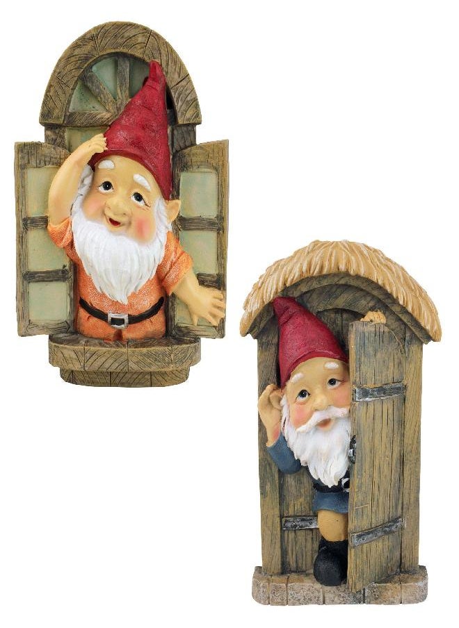 Design Toscano QL94281 Knothole Welcome Gnomes Garden Tree Sculptures, full color