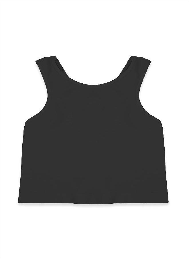 Kurve Premium Girls Seamless Supersoft Sleeveless Crop Tank Top - Stretchy Bra, UV UPF 50+ (Made in USA), Black, 4 Years-8 Years