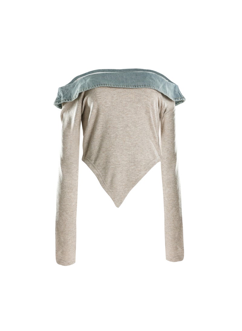Off Shoulder Denim Paneling Top