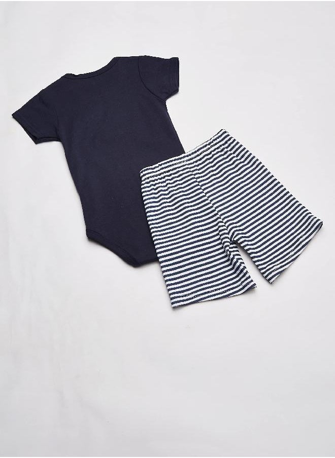 Hudson Baby Unisex Baby Cotton Bodysuit, Shorts and Shoe Set, Sailor Whale, 9-12 Months