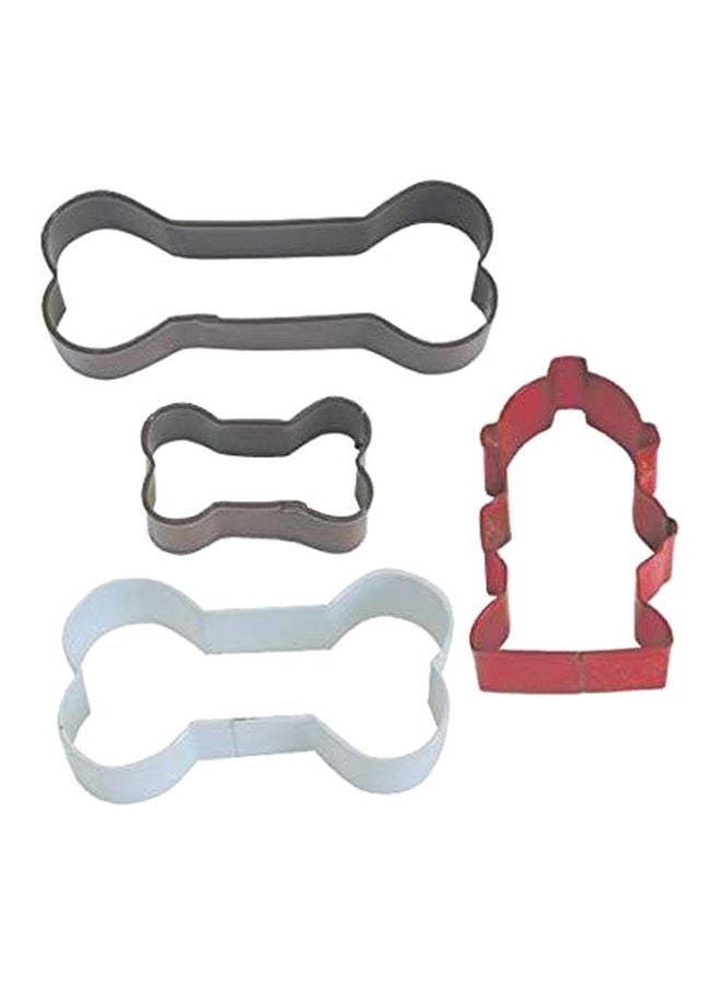 4-Piece Dog Bone Shaped Cookie Cutter Silver/Red 4.5x3x3.5inch