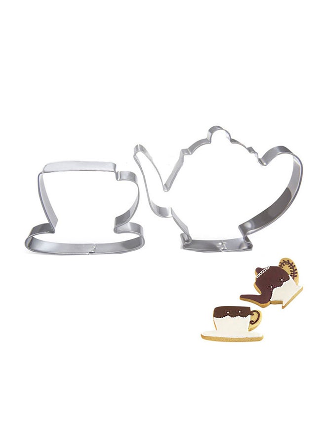 2-Piece Teapot Coffee Cup Cookie Cutter Silver 3.5 x 1 x 2.8inch