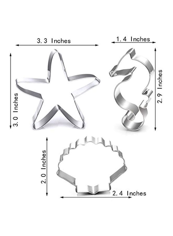 3-Piece Stainless Steel Cookie Cutter Silver 2.5inch