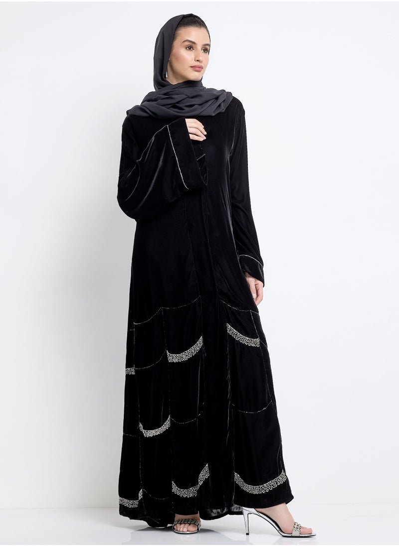 Silver Embroidered Velvet Abaya + Shella