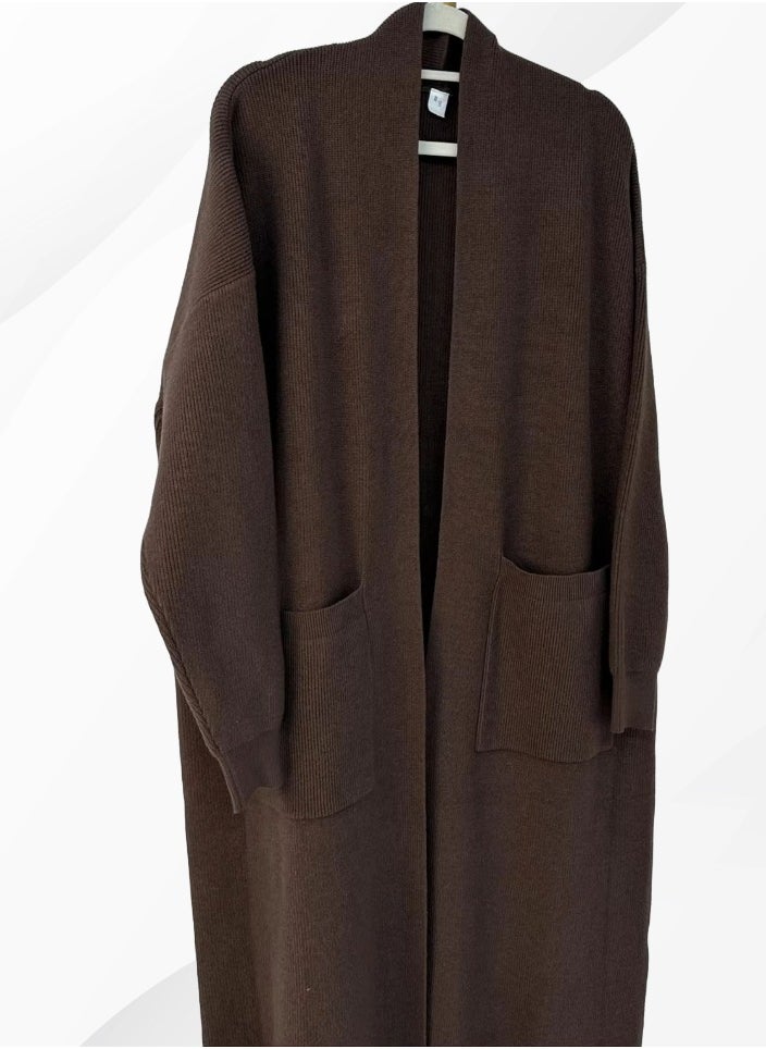 Brown Winter Abaya with Double Pocket Design