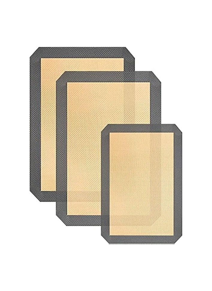 Nonstick Silicone Baking Mats Set of 3 - Reusable Oven Sheets for Cookies, Bread & Pastry, High-Temperature Kitchen Bakeware (Grey)