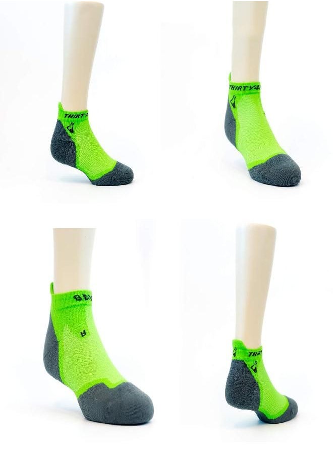 Thirty48 Ultralight Athletic Running Socks for Men and Women with Seamless Toe, Moisture Wicking, Cushion Padding (Large - Women 9-10.5 // Men 10-11.5, [3 Pairs] Green/Gray)
