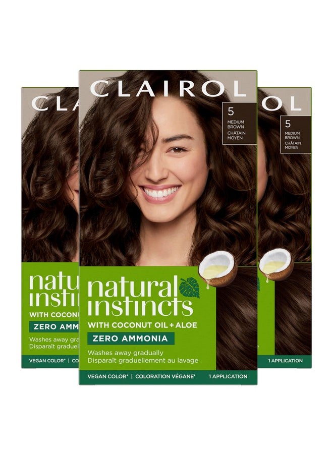 Natural Instincts Demi-Permanent Hair Dye, 5 Medium Brown Hair Color, Pack Of 3