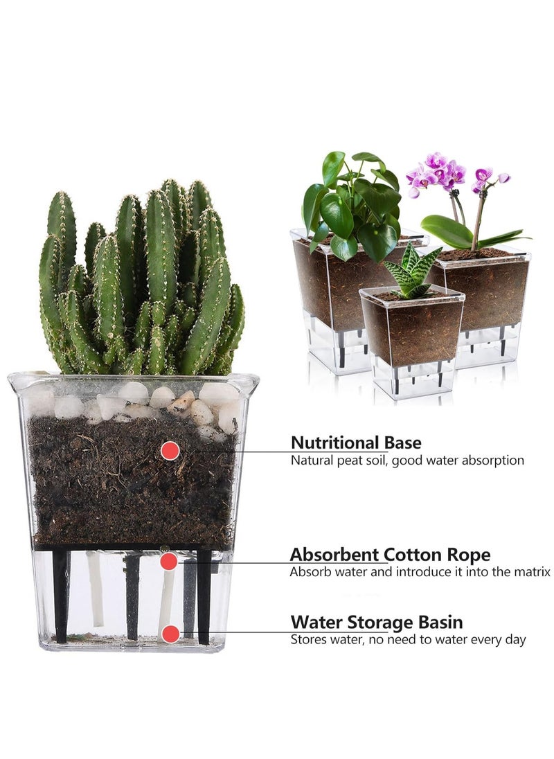 Self Watering Pots Set 3 Packs 5/4.1/2.7 Inch Self Watering Pots for Indoor Plants Clear Planter Pot with Deep Reservoir for Plant