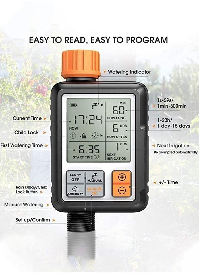 Automatic Watering Timer,Sprinkler Timer,Large LCD Screen Multifunctional Timing Watering Device Outdoor Garden Sprinkler Controller Intelligent Automatic Irrigation System Waterproof