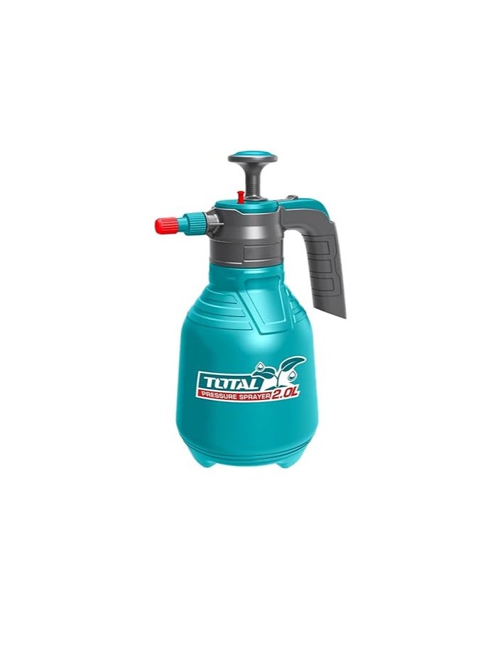 TOTAL 2L Pressure Sprayer - 2.5BAR, Adjustable Nozzle with Straight Jet & Mist Spray, Strong Aluminum Pump Lever, Safety Pressure Release Valve - Ideal for Gardening, Pest Control, and Cleaning