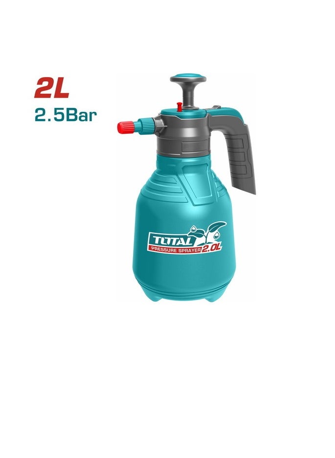 TOTAL 2L Pressure Sprayer - 2.5BAR, Adjustable Nozzle with Straight Jet & Mist Spray, Strong Aluminum Pump Lever, Safety Pressure Release Valve - Ideal for Gardening, Pest Control, and Cleaning