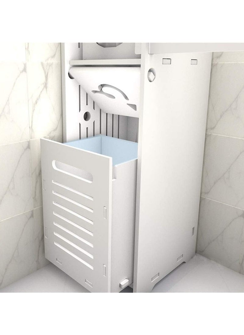 Small Bathroom Storage Corner Floor Cabinet with Doors and Shelves Thin Toilet Vanity Cabinet Narrow Bath Sink Organizer Towel Storage Shelf For Paper Holder White