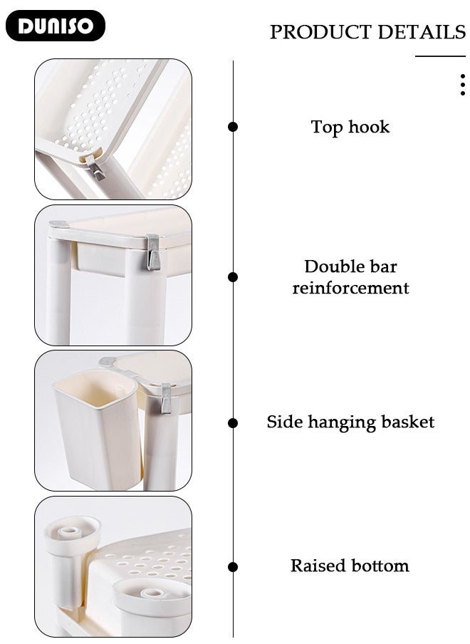 3 Tier Rolling Utility Cart with Wheels,Multi-Functional Storage Trolley Cart with Trays, Easy Assembly Storage Trolley Organizer with Side Basket,Rolling Storage Shelves for Kitchen, Bedroom, Bathroom, Office, Laundry Room