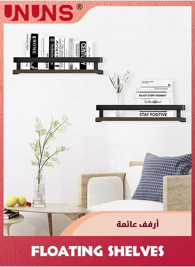 Floating Shelves For Wall,Set of 2 Bathroom Shelf Wall Mounted for Bedroom,Kitchen,Living Room Decor,Wood White Finish,16.6 Inch,Brown