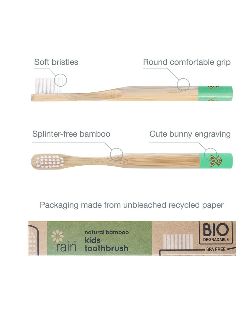 Rain Organic Bamboo Baby Kids Toothbrush - 100% Safe Infant Toddler Toothbrush 6 to 12 Months and Up, Natural BPA-Free Biodegradable Wood Toothbrush Extra Soft Bristles Children's Dental Care (3 Pack)