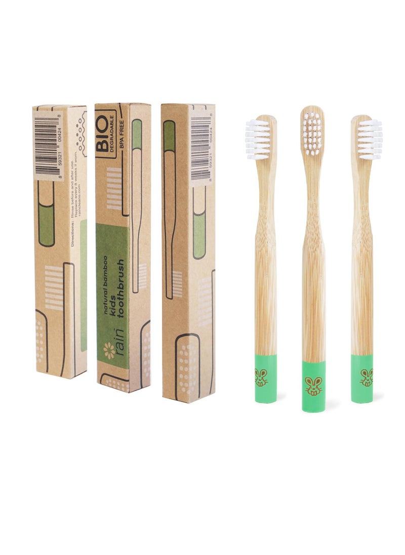 Rain Organic Bamboo Baby Kids Toothbrush - 100% Safe Infant Toddler Toothbrush 6 to 12 Months and Up, Natural BPA-Free Biodegradable Wood Toothbrush Extra Soft Bristles Children's Dental Care (3 Pack)