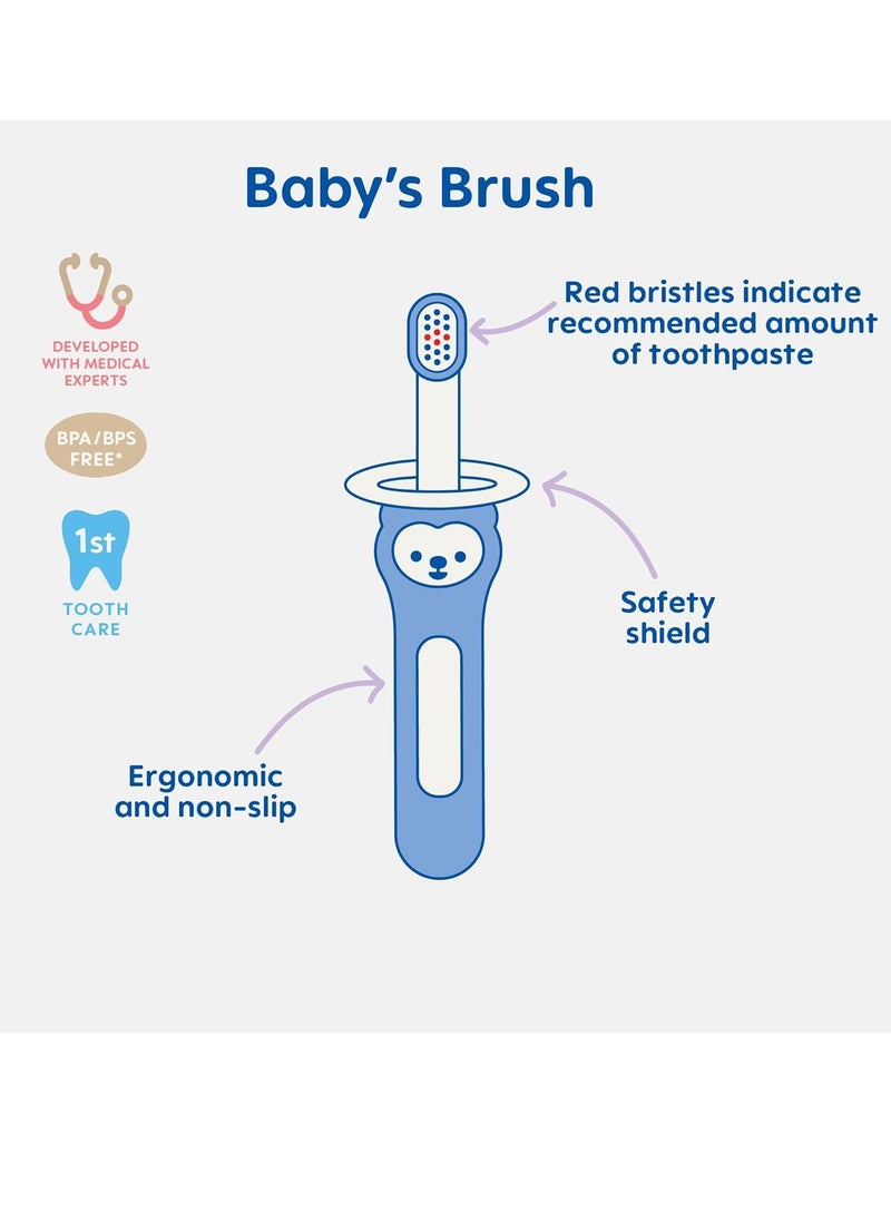 MAM Baby Toothbrushes (2 Baby's Brushes and 1 Safety Shield), Toothbrushes with Brushy The Bear Character, Interactive App, for Girls 6+ Months, Pink