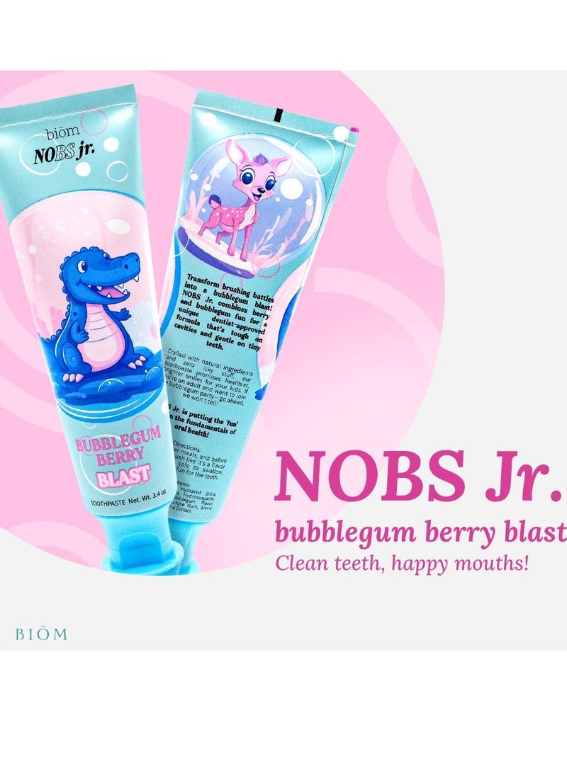 NOBS Jr. Kids Nano Hydroxyapatite Toothpaste – Fluoride Free, SLS-Free, Remineralizing - Dentist Formulated - Bubblegum Berry - Made in The USA