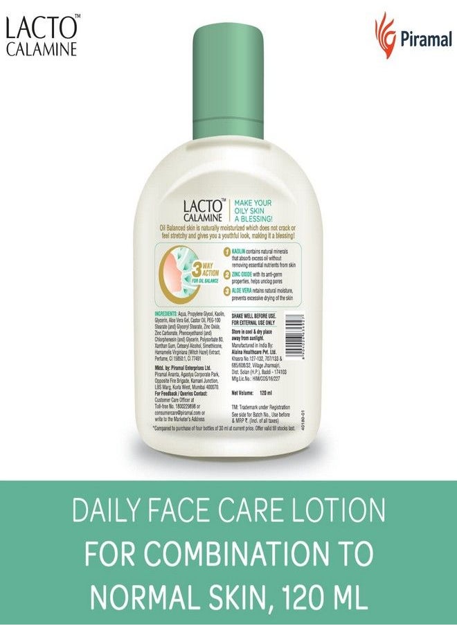 Lacto Calamine Face Lotion for Oil Balance - Combination to Normal Skin - 120 ml